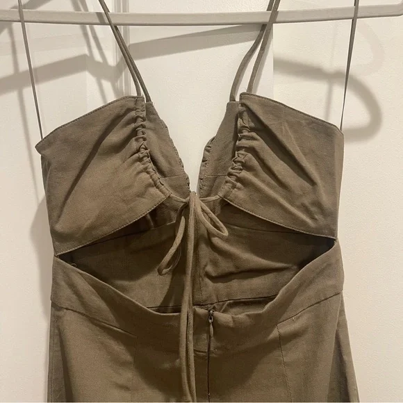 Zara Olive Green Linen Dress Strappy - Picture 9 of 10